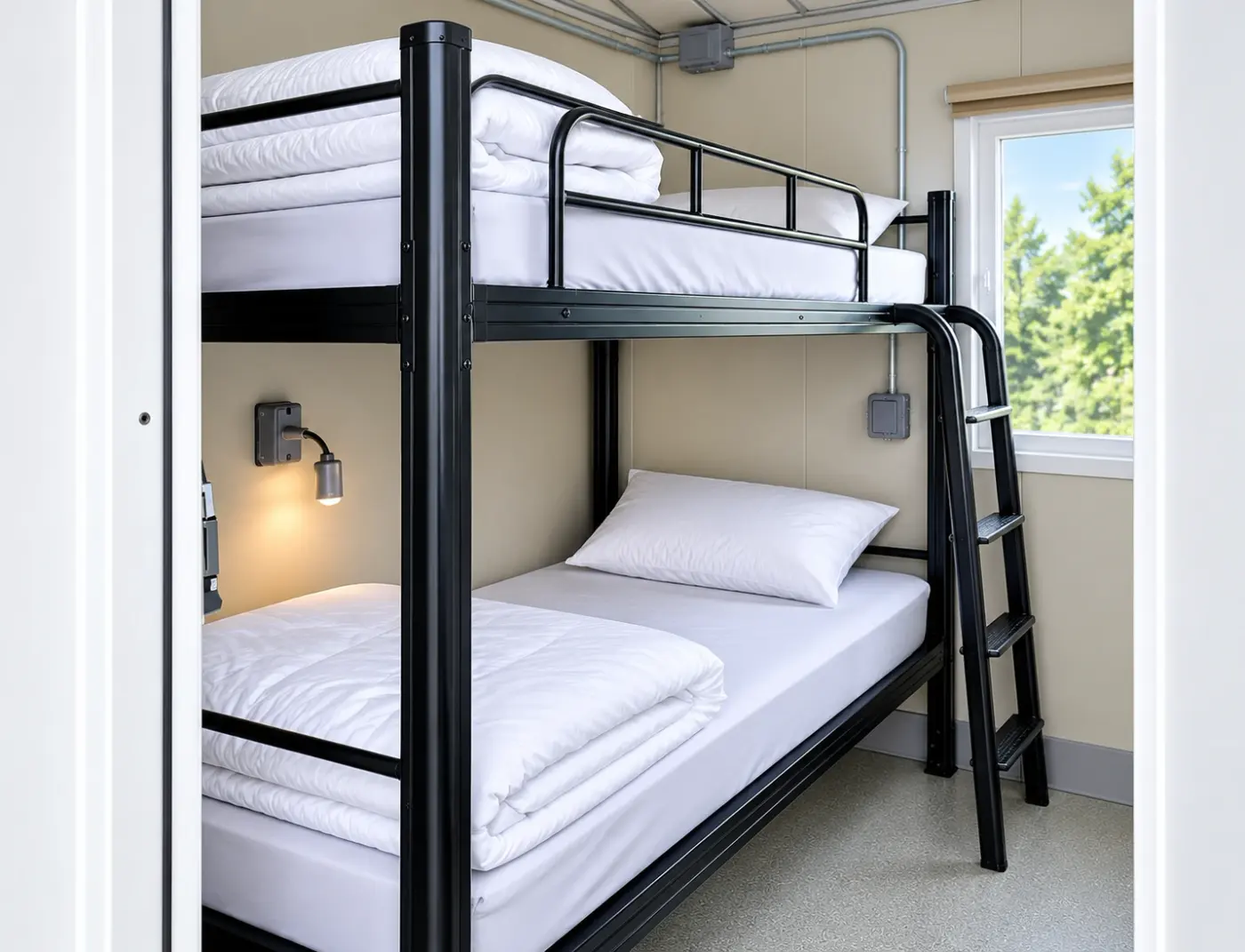 Bunk beds inside a 20ft accommodation unit