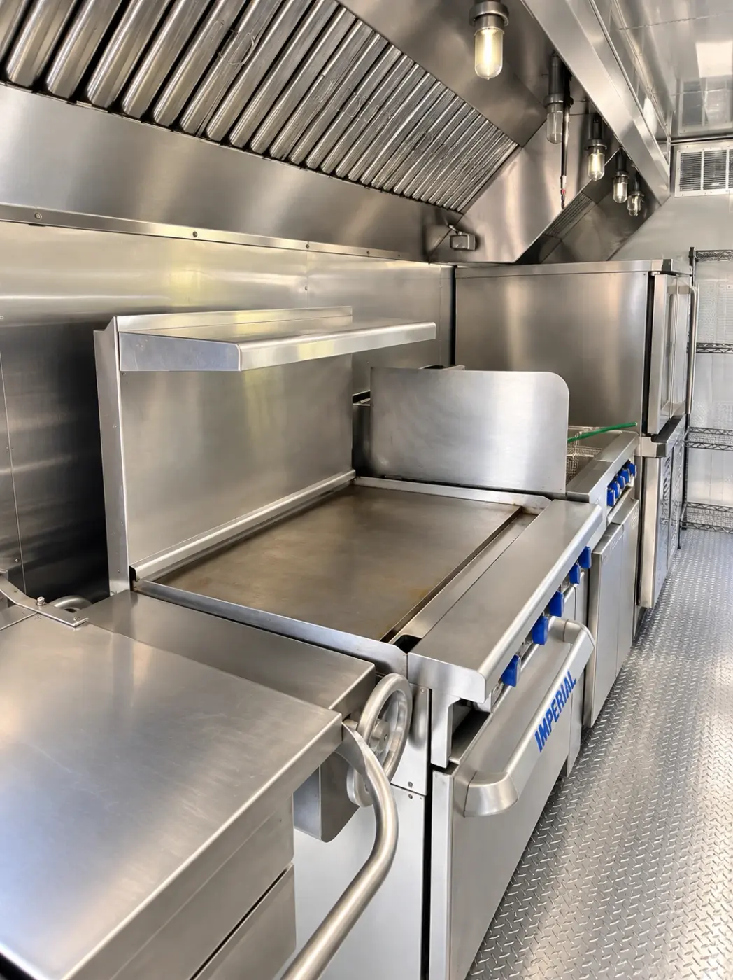 Griddle cooking line in a 26ft baby bulk kitchen trailer