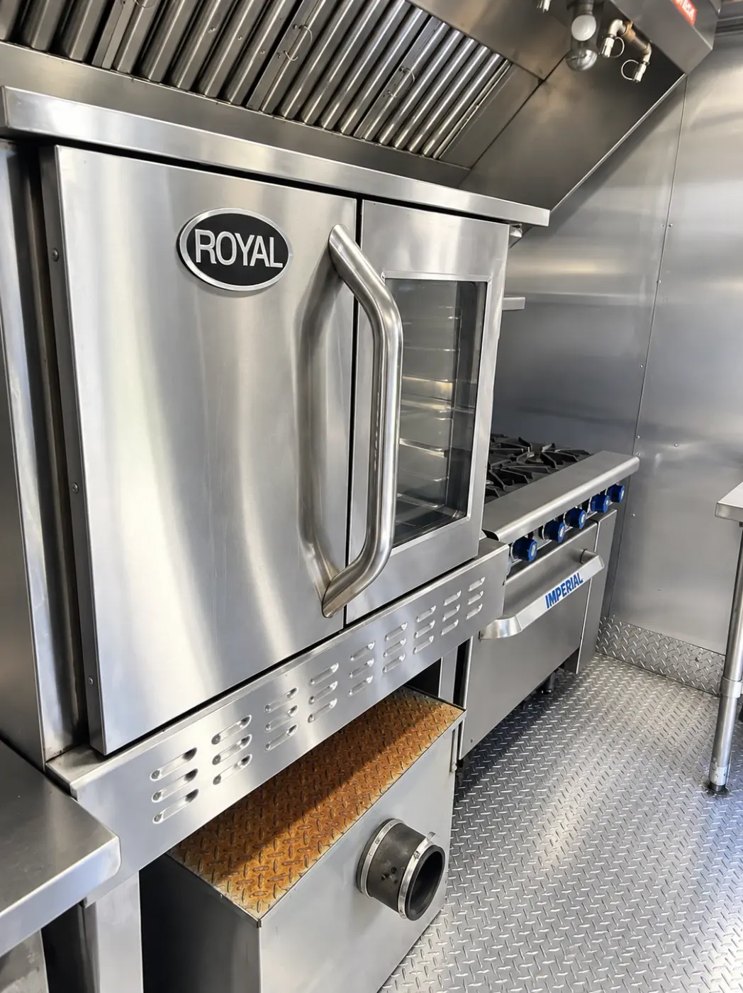 Commercial convection oven in a 26ft baby bulk kitchen trailer