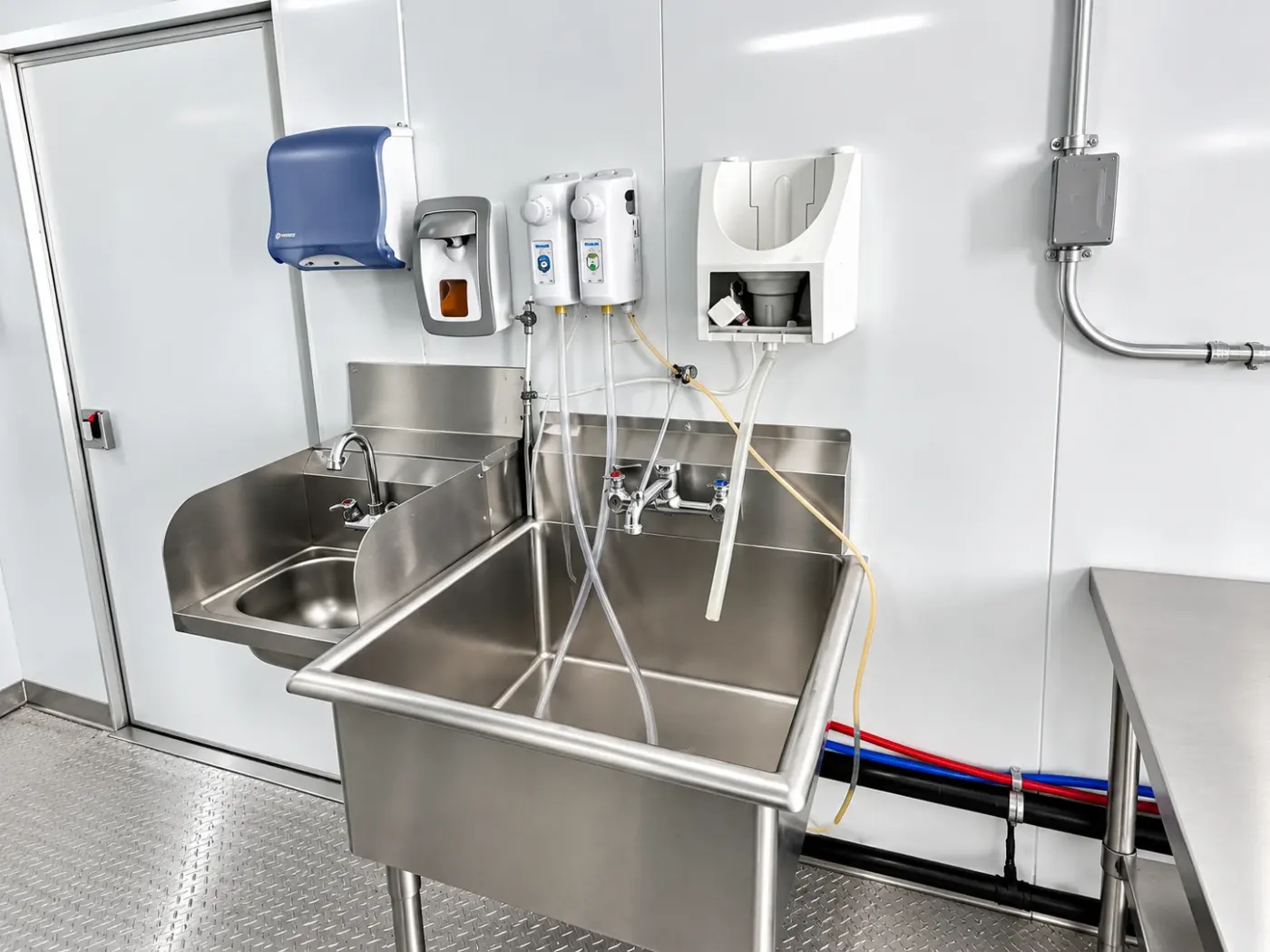 Handwashing and utility sink inside a mobile dish trailer