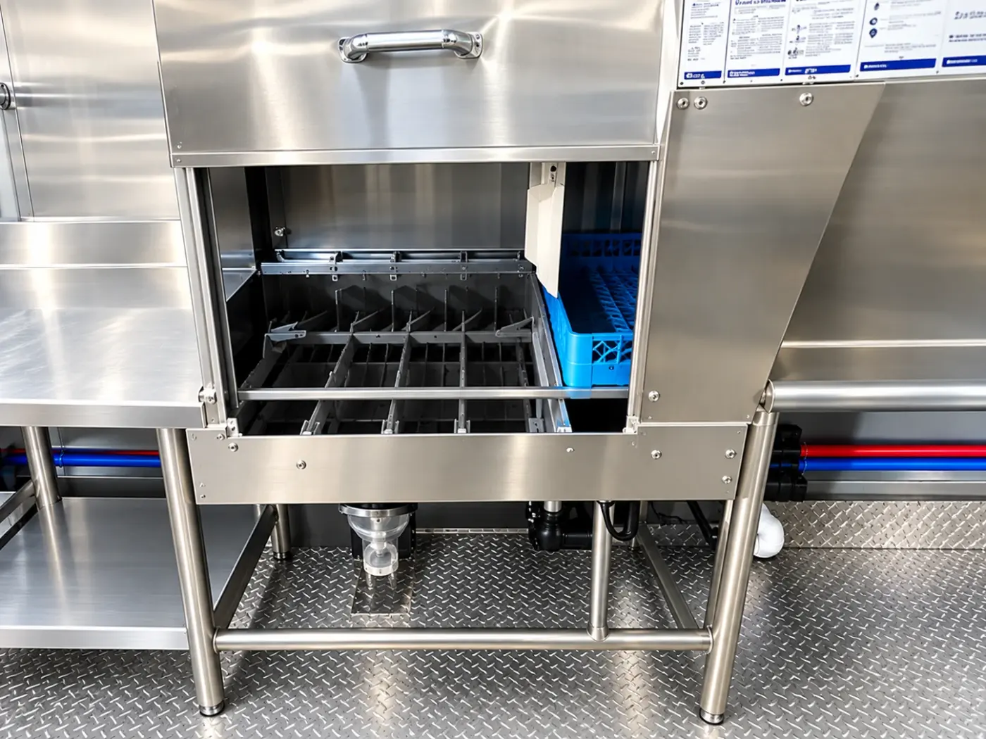 Commercial conveyor dishwashing machine in a 38ft dish trailer
