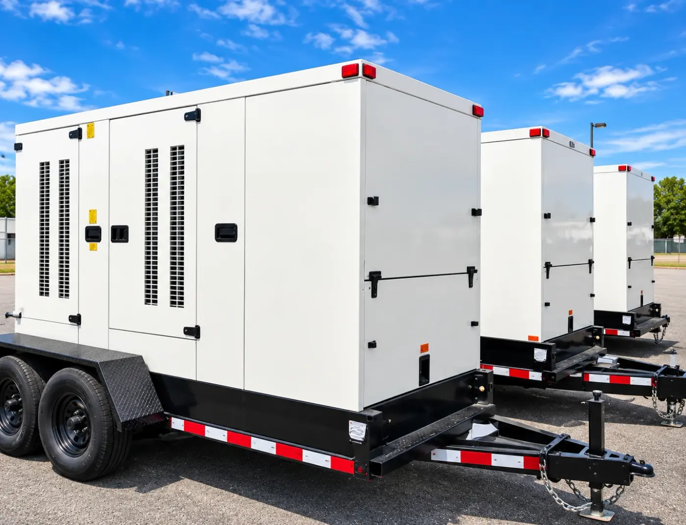 Commercial generator trailers with weatherproof enclosures