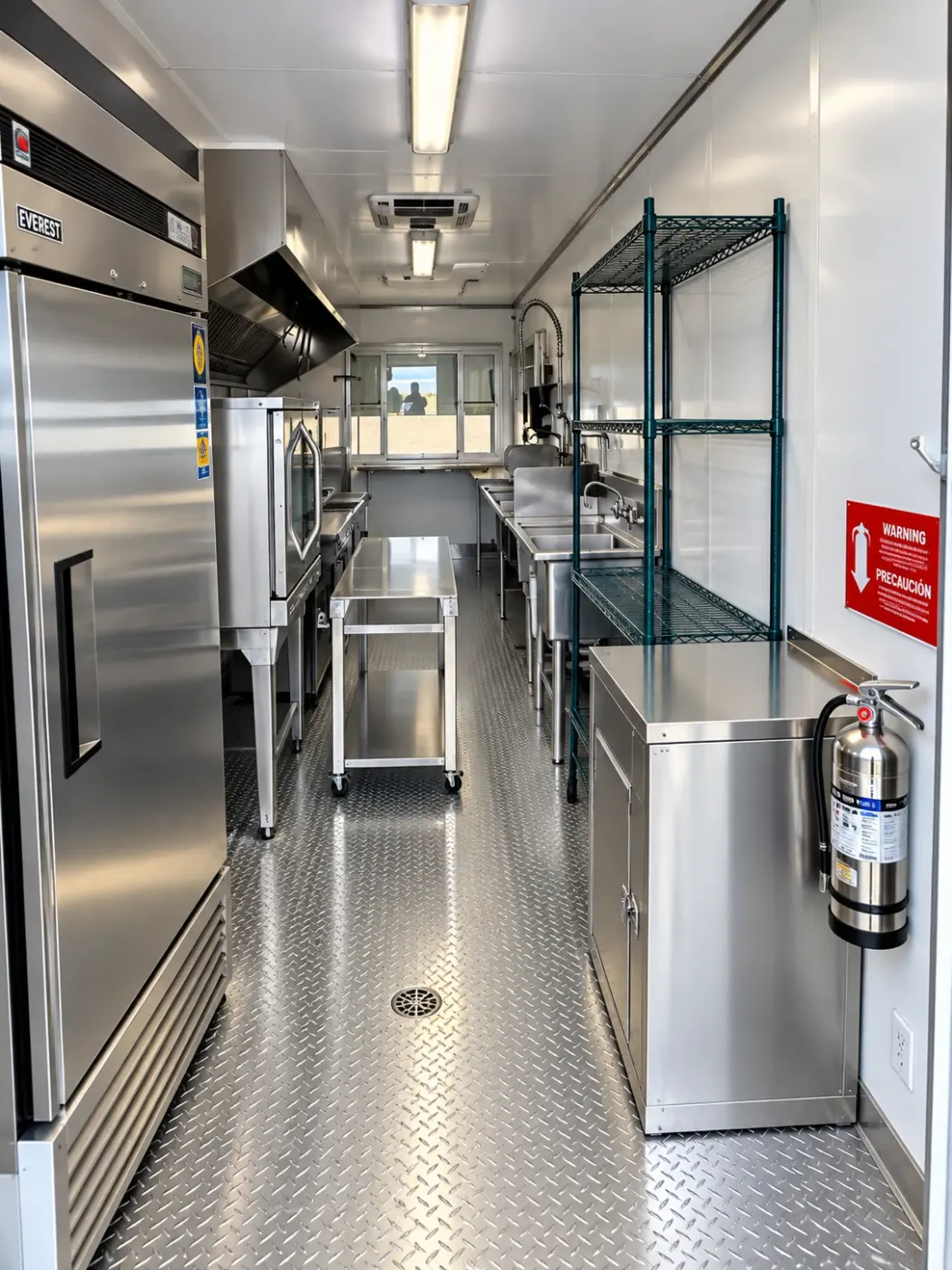Entry view into a 24ft mobile commercial kitchen