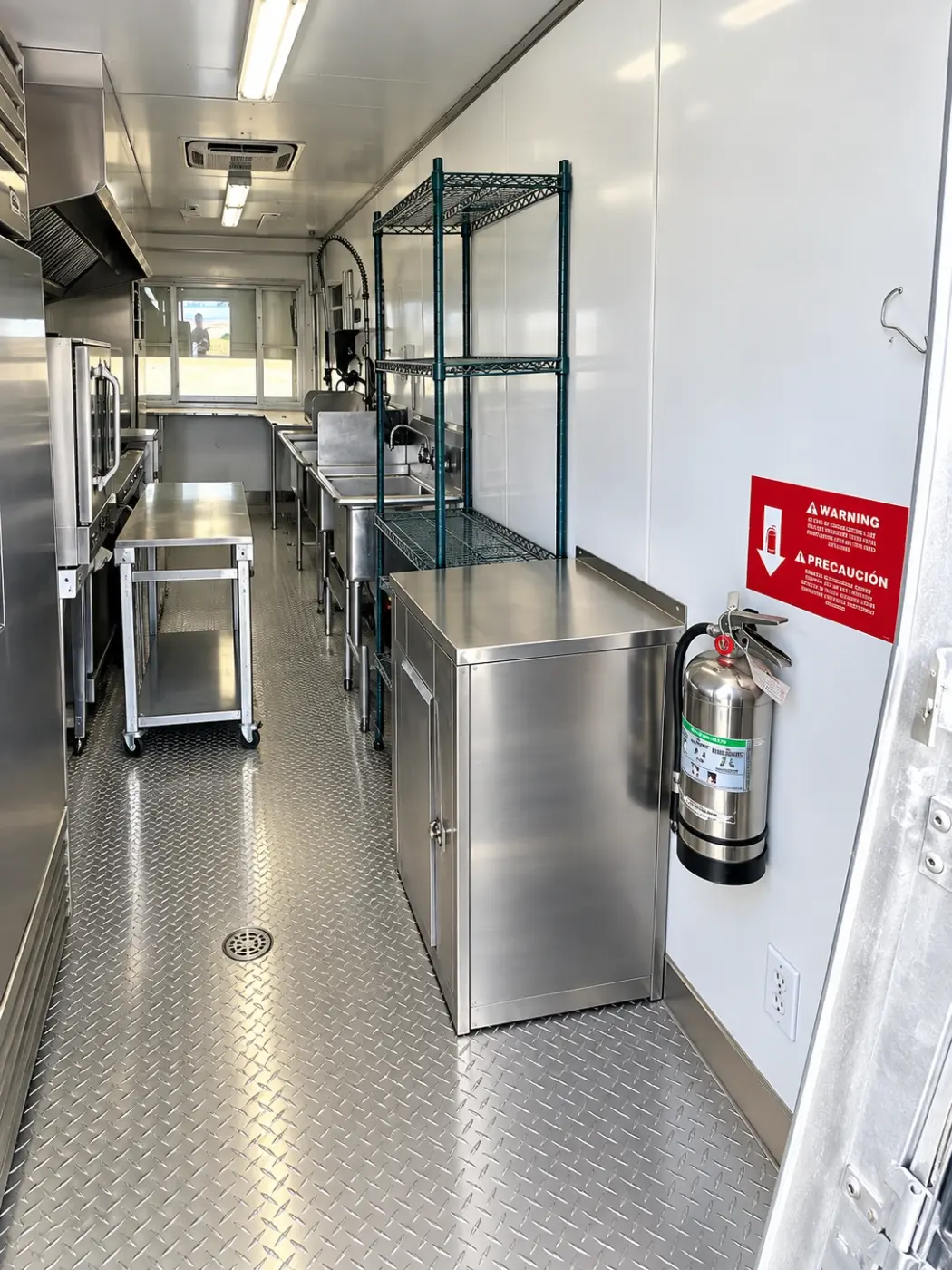 Interior of a 24ft portable commercial kitchen trailer