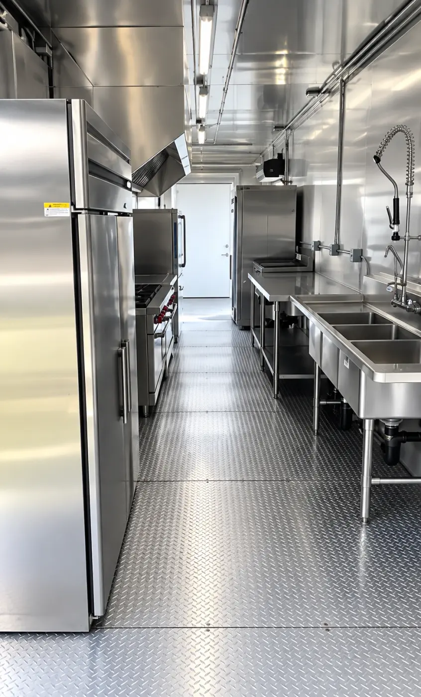 Refrigeration and wash station in a 38ft commercial kitchen trailer