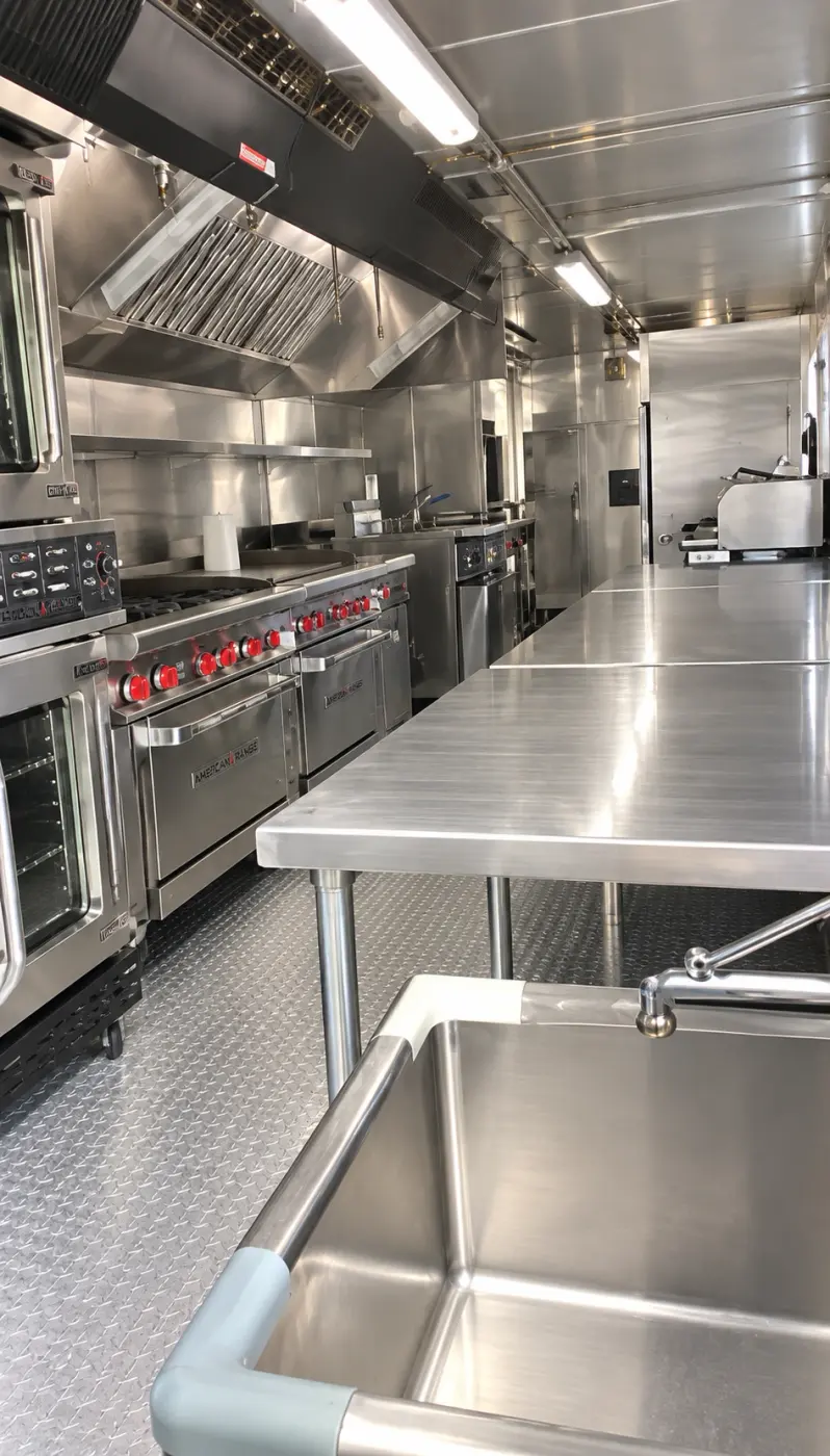Cooking and prep area of a 40ft temporary commercial kitchen trailer