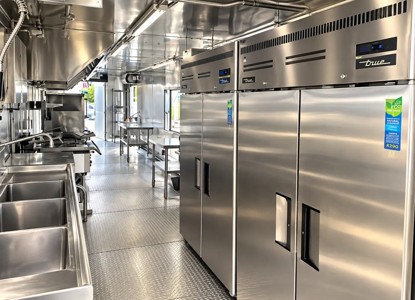 Refrigeration and wash station in a 40ft bulk kitchen trailer