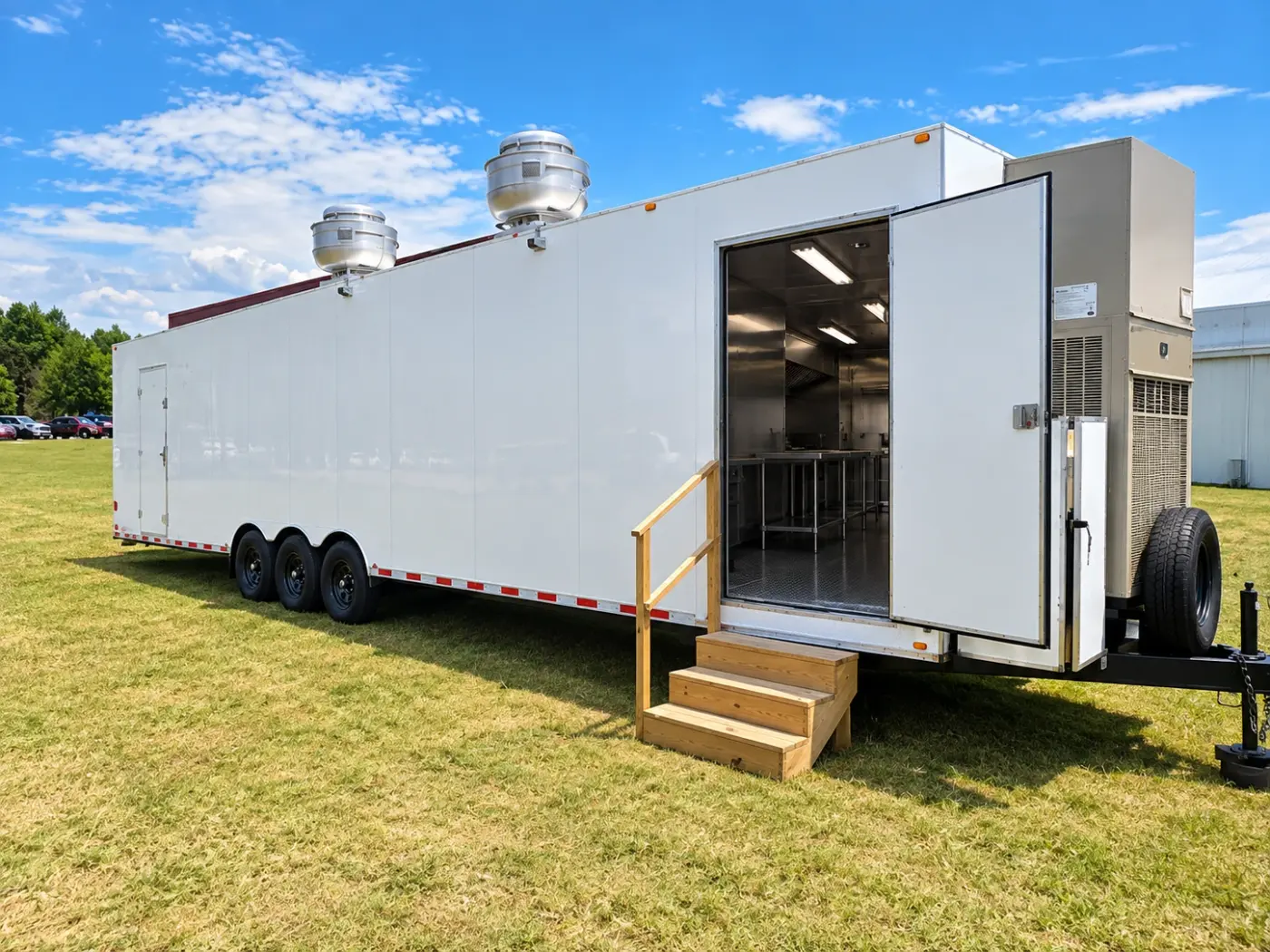 Exterior and entrance of a 40ft mobile combo kitchen trailer
