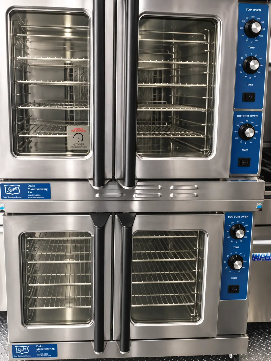 Stacked convection ovens in a 40ft mobile combo kitchen