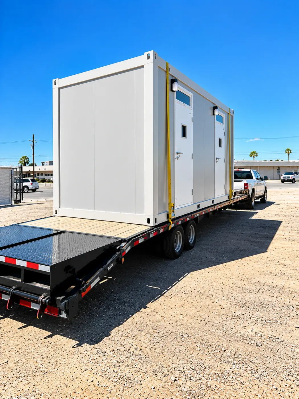Two-stall sleeper container loaded for transport