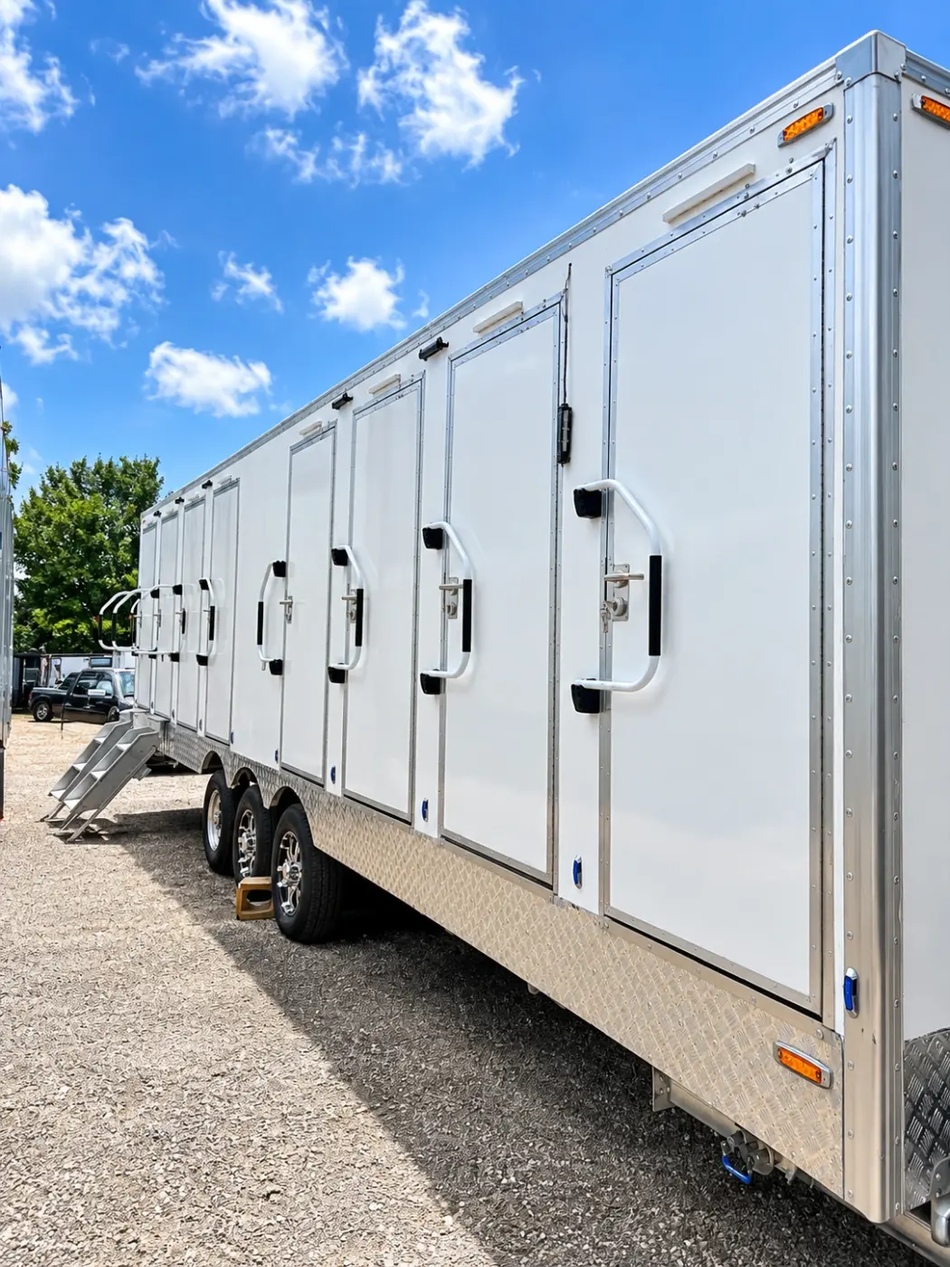 Side of a 30ft shower and restroom combination trailer